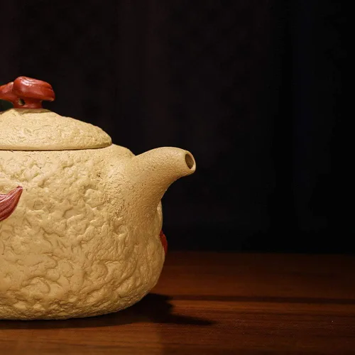 Vista 6 de Tetera china Zisha arcilla tetera cerámica hecha a mano Gongchun Lucky Money Toad Tea Pot Amarillo Dorado Duan Barro Kungfu Hervidor