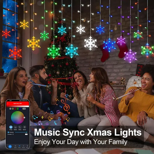 Vista 4 de Luces inteligentes de carámbano de copo de nieve de Navidad, 16.4 pies, 192 LED, 16 gotas, control remoto con aplicación enchufable en 16 millones