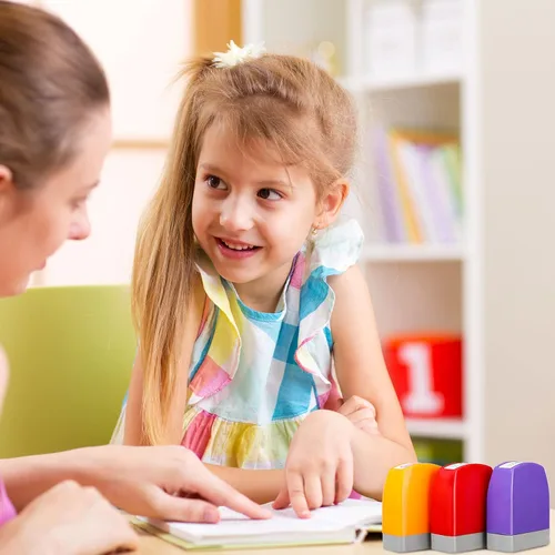 Vista 5 de Jexine 24 sellos para profesores para el aula, sellos de calificación autoentintados, para padres, escuela, motivación, comentarios alentadores
