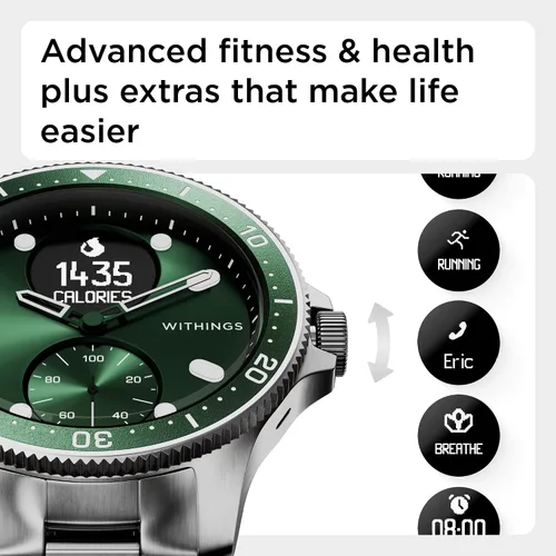 Vista 6 de Withings ScanWatch Horizon - Reloj inteligente híbrido y rastreador de actividad con GPS conectado, monitor de frecuencia cardíaca, monitor