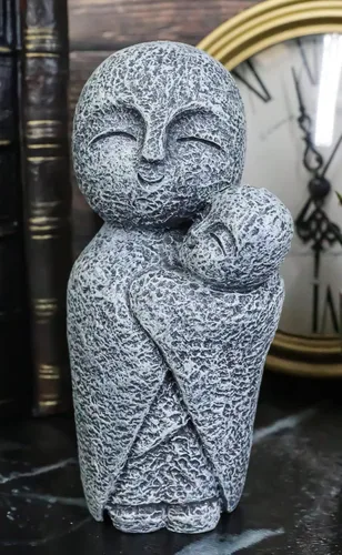 Vista 2 de ebros regalo figura decorativa Jizo Monjes 5" Altura Encanto japonés Buda Jizo Monjes de armonía Estatua Holding bebé Monje
