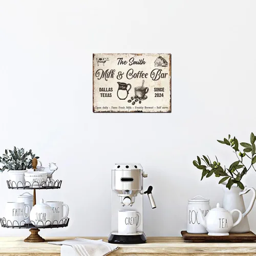 Vista 7 de Letrero de café rústico personalizado para decoración de cafetería, letrero personalizado de barra de café de granja, leche fresca de granja