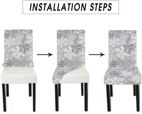 Vista 4 de Andreannie Juego de 2 fundas navideñas para sillas de comedor, con copos de nieve, extraíbles y elásticas, protectores decorativos para Navidad, Gris