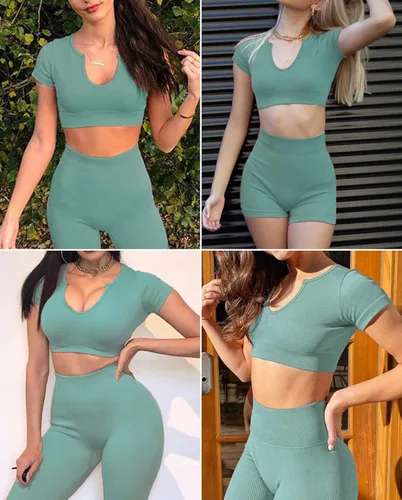 Vista 5 de Conjunto de entrenamiento acanalado sin costuras para mujer