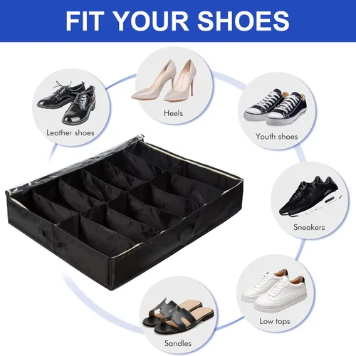 Vista 4 de Surblue Organizador de almacenamiento de zapatos debajo de la cama, solución de almacenamiento de zapatos debajo de la cama, 2 cremalleras de metal