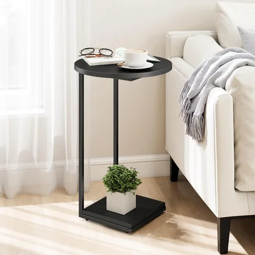 Vista 5 de [Usado] DCLRN Mesa auxiliar pequeña, mesa auxiliar de mesa C para sofá, mesa de centro redonda es adecuada para sala de estar y dormitorio (negro)