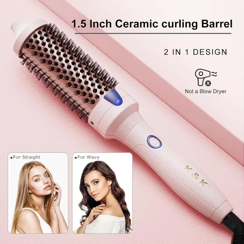 Vista 3 de K&K Cepillo rizador térmico de 1.25 pulgadas con tecnología iónica de turmalina de cerámica, cepillo caliente voluminizador para volumen de raíces