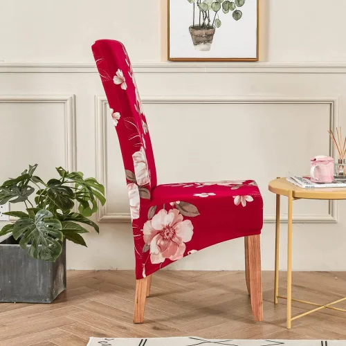 Vista 3 de Deisy Dee XL/extragrandes, fundas extraíbles y lavables, de Spandex suave, extra grandes para sillas de comedor para cocina (flor roja, 2)