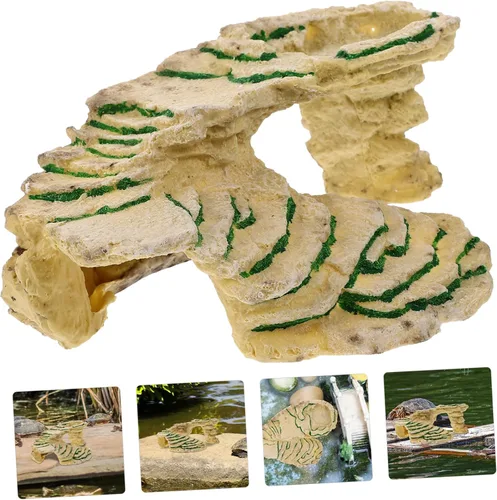 Vista 7 de Balacoo Plataforma de tortuga para caja de accesorios de hábitat de tortugas para interiores, plataforma de basking de tortuga, refugio de resina