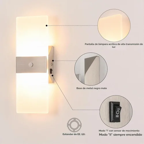 Vista 3 de Joosenhouse Juego de 2 apliques de pared con sensor de movimiento, luces de pared interiores cableadas, níquel cepillado de 11.4 pulgadas, modernos