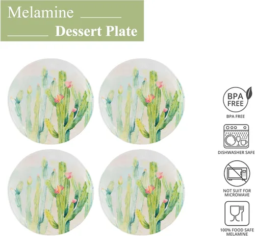 Vista 2 de UP UPware Cactus Garden - Platos redondos de melamina para postre, platos pequeños para servir, para aperitivos, aperitivos y guarniciones, verde, 6