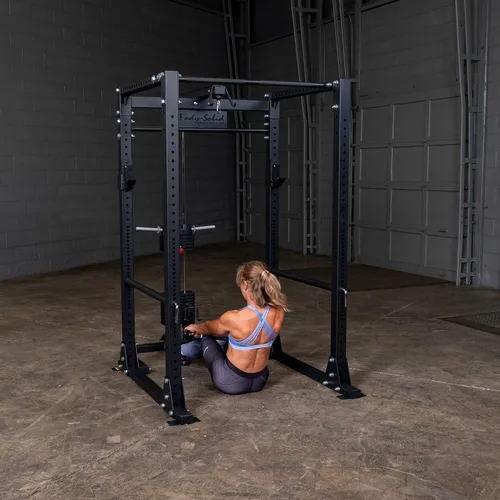 Vista 7 de Body-Solid GLA400 LAT y accesorio de barra de fila para rack de potencia GPR400, dominadas, rizos de bíceps y ejercicios de encogimiento, color negro
