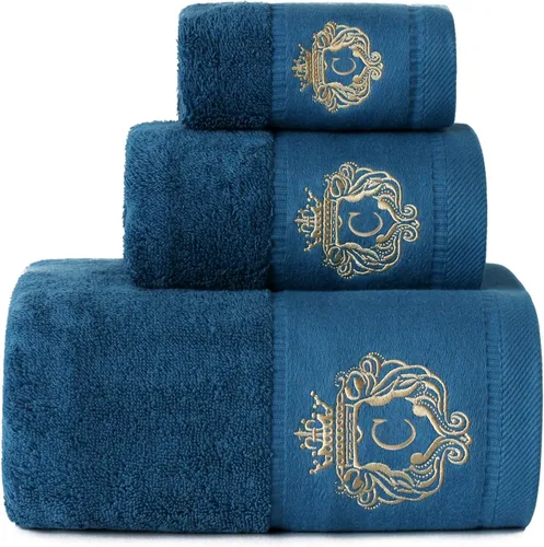 Vista 21 de Juego de toallas de baño de lujo súper suaves y altamente absorbentes de 100% algodón premium para regalos (Azul-A)