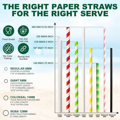 Vista 9 de 14,6 cm x 0,79 cm Pajitas de papel desechables de bambú verde para bebidas cortas, cócteles mezclados, margaritas, licuados y batidos - Sin embalar