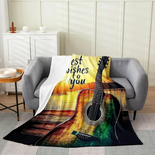 Vista 9 de Castle Fairy Manta de forro polar con botas de vaquero, manta de guitarra musical bohemia para niños y niños, manta de vaquera rústica occidental