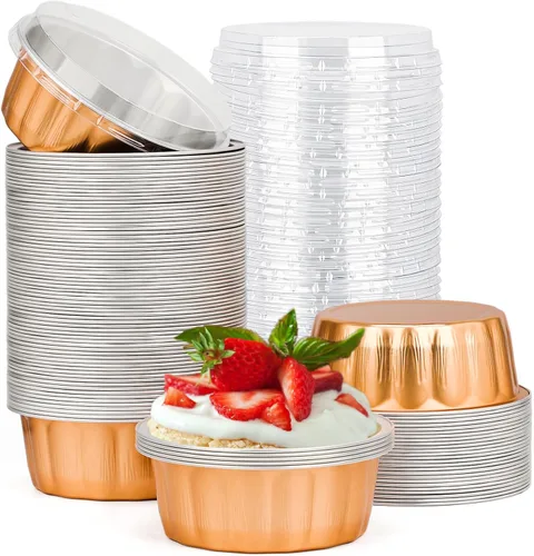 Vista 39 de Beasea Disposable Ramekins with Lids, 50 Pack 8oz 235ml Aluminum Foil Baking Cups with Lids, Aluminum Creme Brulee Ramekins Muffin Cupcake Pudding