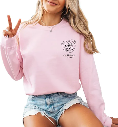 Vista 9 de English Bulldog Mama Women's Long Sleeve Crewneck Dog mom Sweatshirt English Bulldog Mama Print Graphic Shirts Pullover Tops Ash