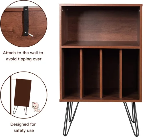 Vista 7 de Tangkula Record Player Stand, Turntable Stand with Metal Legs, Vinyl Record Storage Cabinet w/ 5 Open Shelves Holds up to 150 Albums for Living Room