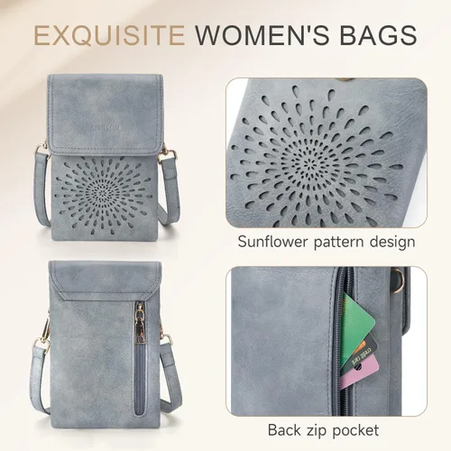 Vista 6 de APHISON Bolsos cruzados pequeños para mujer, a la moda, cartera de cuero para teléfono, monederos para tarjetas, ranuras para tarjetas con correa