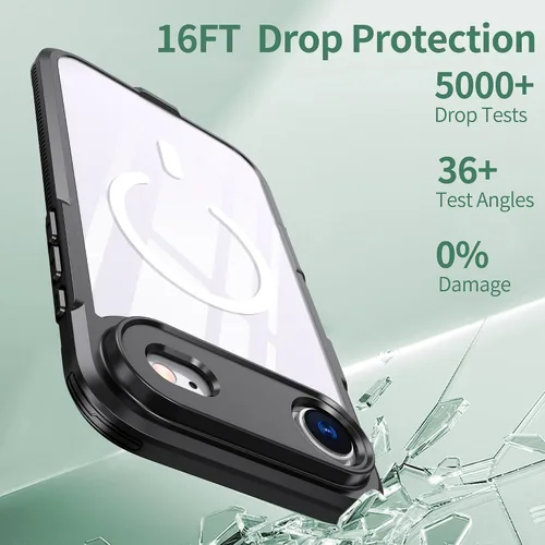 Vista 3 de Funda magnética para iPhone 17 Air, compatible con MagSafe, panel trasero transparente que nunca se pone amarilla, protector de cámara, imanes