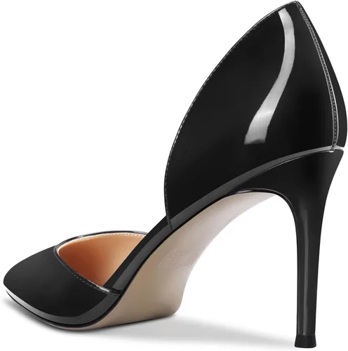 Vista 3 de Aachcol Zapatos de tacón alto medio para mujer, sin cordones, de dos piezas, punta puntiaguda, zapatos de vestir para oficina, fiesta, boda, patente