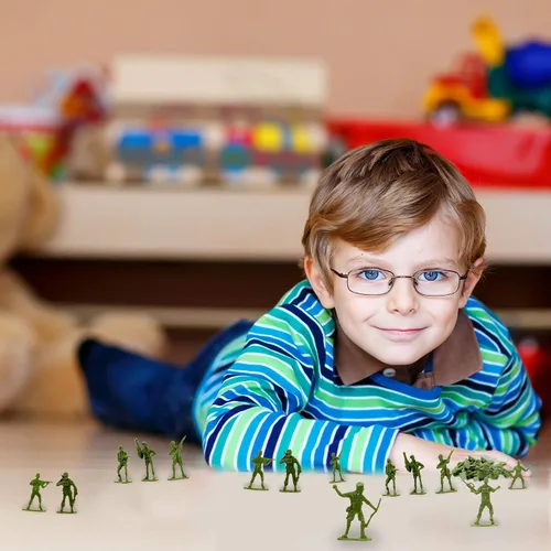 Vista 6 de Fun Central Green Army - Figuras de acción de soldado de juguete para niños, paquete a granel de 144 soldados en posturas surtidas