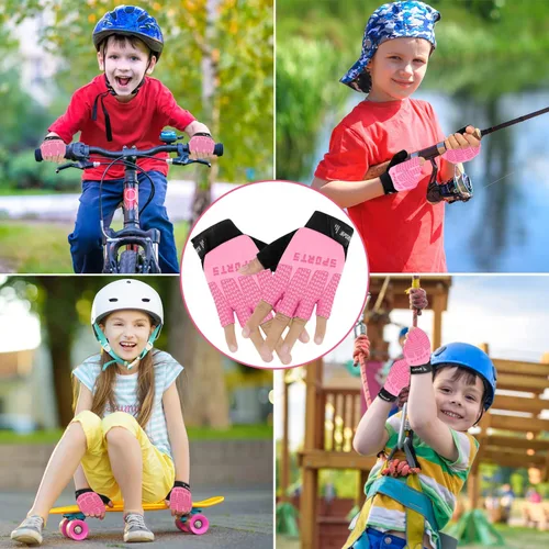 Vista 6 de Kids Fingerless Sport Cycling Glove, Non-Slip Toddler Half Finger Fishing Gloves for Child Climbing Riding Biking Outdoor Sports