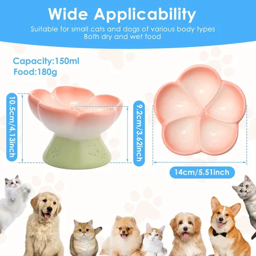 Vista 2 de Cuenco elevado de cerámica para perros para alimentos secos y húmedos, cuenco elevado de comida para gatos de superficie lisa, cuencos de comida