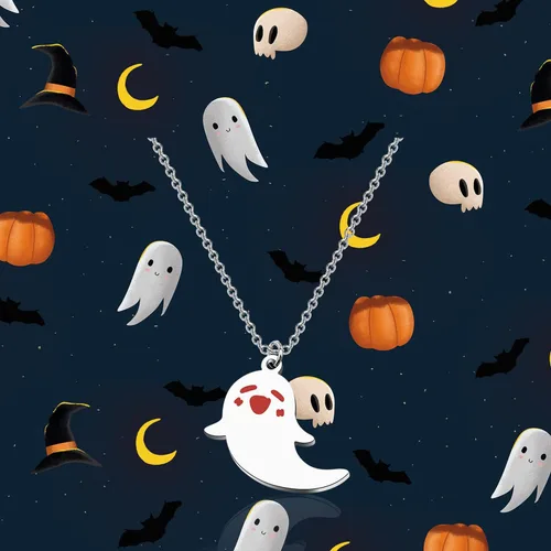 Vista 7 de WUSUANED Lindo collar de fantasma Hu Tao con forma de fantasma, joyería de Halloween, cosplay, regalos para los amantes del anime del juego, Acero