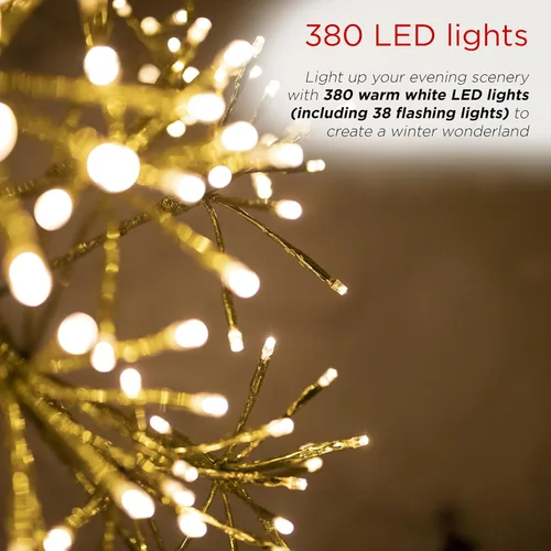 Vista 6 de Alpine Corporation Árbol de Navidad artificial festivo para interiores y exteriores de 53 pulgadas de alto con luces LED blancas cálidas, dorado