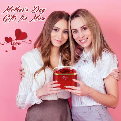 Vista 5 de Regalos para mamá de Preserved Real Rose, Collar con texto I Love You Mom en 100 idiomas, Día de la madre/cumpleaños, Regalos para el día de la Azul
