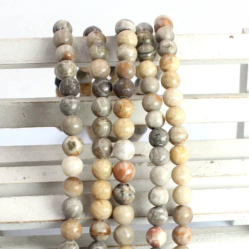 Vista 5 de SR BGSJ Jewelry Making Craft Natural 6, 8, 0.394 in, redondo, coral fósil, crisantemo, jaspe, piedras preciosas sueltas, cuentas espaciadoras de 15