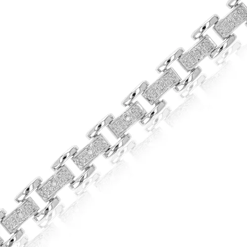 Vista 3 de Vir Jewels Pulsera clásica de diamantes de 18 cttw en latón con baño de rodio 7 pulgadas, Metal, Tela vaquera