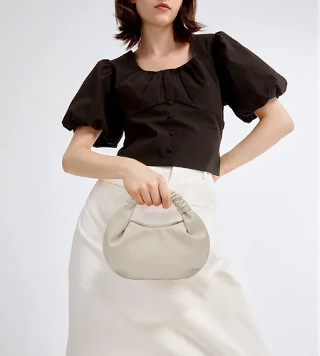 Vista 2 de Mini bolsos de mano tipo hobo para mujer, bolsos de mano de cuero suave para mujer en forma de nube con asa superior