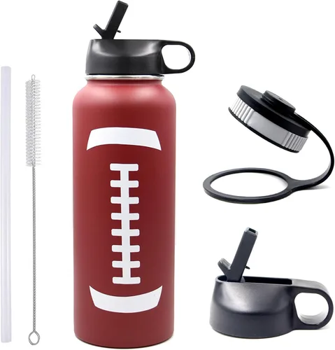 Vista 19 de Botella de agua de baloncesto de 12 onzas, botella de agua deportiva aislada al vacío de acero inoxidable con popote y 2 tapas, botella de agua