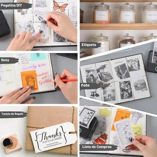 Vista 7 de cudinham Mini impresora Print Pods, fabricador de pegatinas térmico sin tinta con 10 rollos de papel de impresión, Printpod de bolsillo para Negro