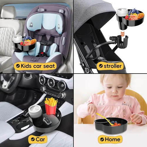 Vista 5 de Bandeja de asiento de automóvil para niños, bandeja de viaje con portavasos para niños pequeños, organizador de alimentos para asiento de automóvil