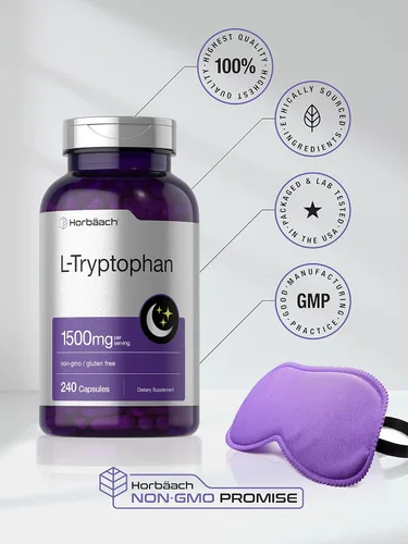 Vista 5 de Horbäach Cápsulas L de triptófano de 1500 mg 240 unidades Fórmula nocturna Suplemento sin OMG, sin gluten