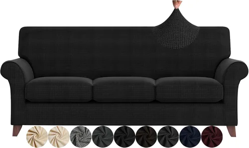 Vista 27 de ZNSAYOTX - Fundas de sofá para sala de estar (4 piezas), antideslizantes, fundas de sofá para 3 cojines, sofá, mascotas, perros, funda lavable a