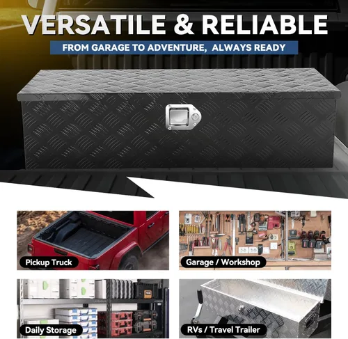 Vista 4 de Caja de herramientas de placa de diamante de aluminio resistente para cama de camioneta pickup, remolque RV, caja de herramientas impermeable