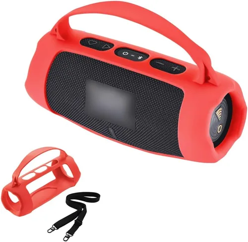Vista 8 de Funda de silicona para altavoz Bluetooth portátil JBL Charge 5 Wi-Fi/Charge 5, funda protectora con asa y correa para el hombro, accesorios