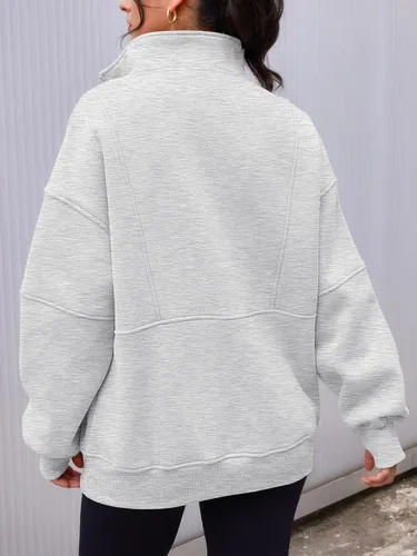 Vista 3 de AUTOMET Women's Half Zip Oversized Sweatshirts Fleece Long Sleeve Hoodies Casual Sweaters with Pockerts