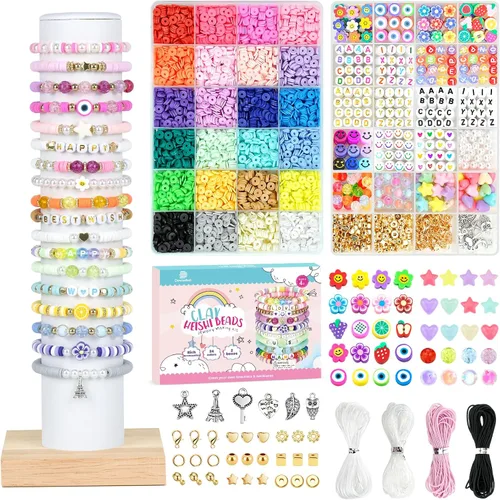 Vista 6 de Dowsabel Kit de 6000 Piezas de Cuentas de Arcilla Navideñas para Hacer Pulseras para Principiantes, Kit de Cuentas de Arcilla con Encantos