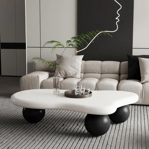 Vista 17 de Mesa de centro irregular moderna de 40 pulgadas, mesa de centro única de nube para sala de estar, mesas centrales bajas y lindas con 4 patas