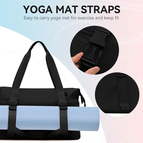 Vista 6 de MAXTOP Bolsa de gimnasio grande para hombres y mujeres con compartimento para zapatos, separación húmeda y seca, bolsa de lona negra para viajes
