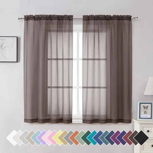 Vista 91 de Aiyufeng 2 paneles de cenefa transparente negra de 14 pulgadas de largo, cortinas cortas negras transparentes para dormitorio, cortinas de cocina