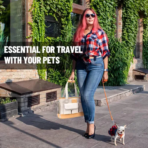 Vista 8 de Transportador para Perros, Transportador para Gatos, Transportador para Mascotas, Bolso de Cuero PU Premium Impermeable Plegable de Oxford