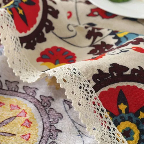 Vista 6 de Aothpher Manteles pequeños de 24x24 pulgadas modernos de estilo bohemio con flores de jacquard lavables con encaje para mesa de comedor