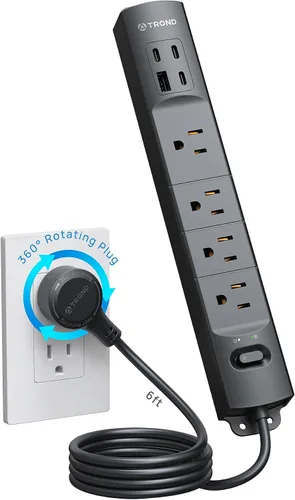 Vista 12 de Trond - Regleta protectora contra sobretensiones de montaje en pared con enchufe giratorio 360, 3 pies 4 AC, 3 USB-C & 1 USB-A, 1440J, 13A/1625W