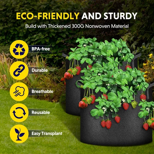 Vista 2 de iPower Paquete de 24 bolsas de cultivo de aireación gruesa de 7 galones, macetas de tela no tejida con asas de correa, contenedor para jardinería